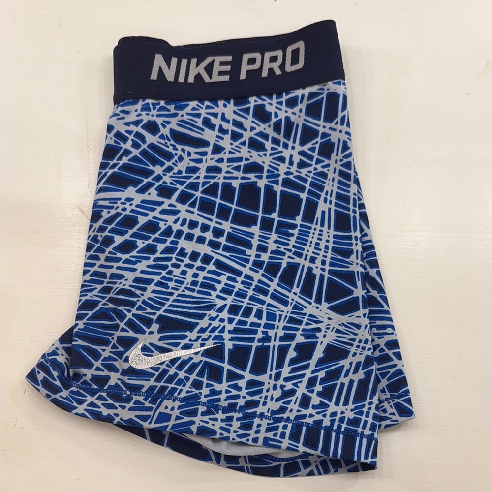 Nike Pro Blue and White Graphic Shorts